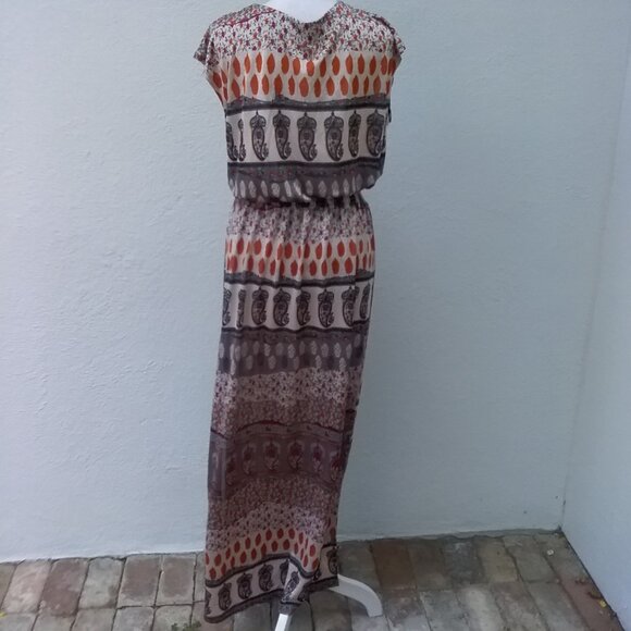 Cherish Dress Med Women's Paisley Print Knit Sleeveless Side Slits Elastic Waist - Picture 5 of 6